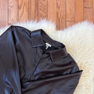 Chocolate Brown Faux Leather Shirt